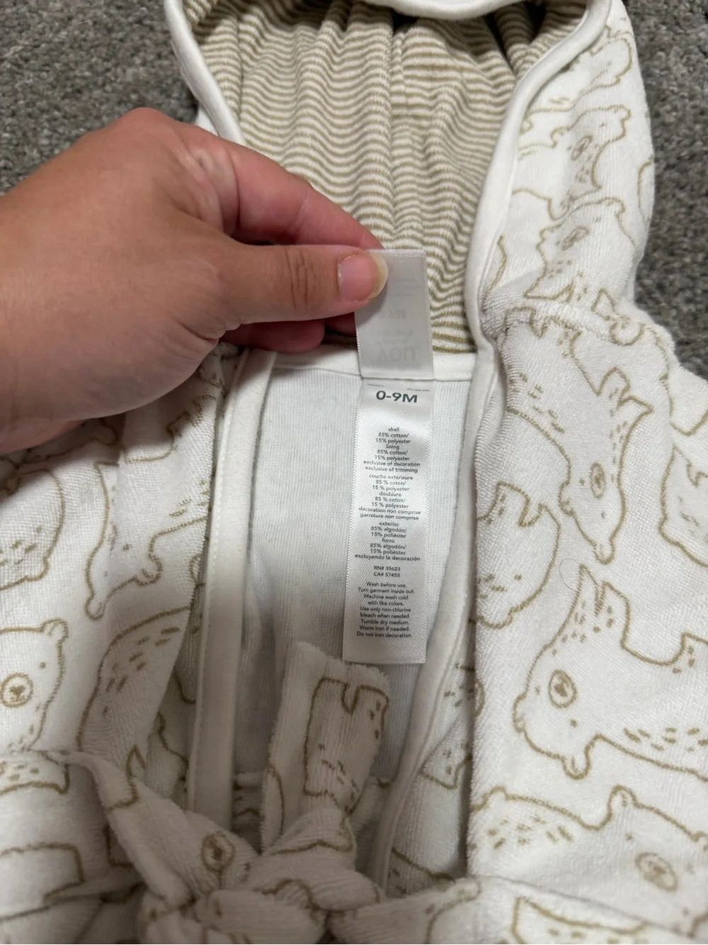 Carter's Just Be You Terrycloth Bear Print Robe Hooded Ears 0-9 Months